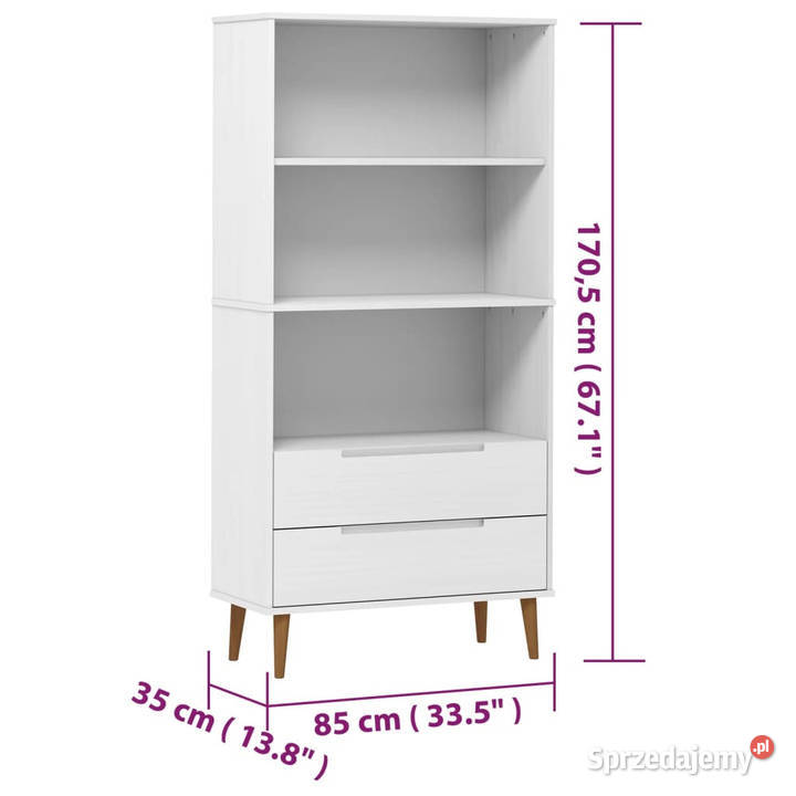 Szafka na książki MOLDE biała 85x35x1705 lita Warszawa