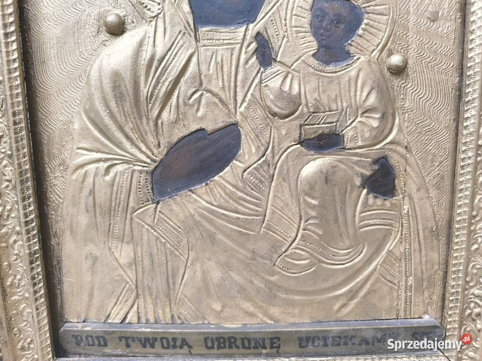 Stara oryginalna XIX wieczna ikona Matka boska Łódź