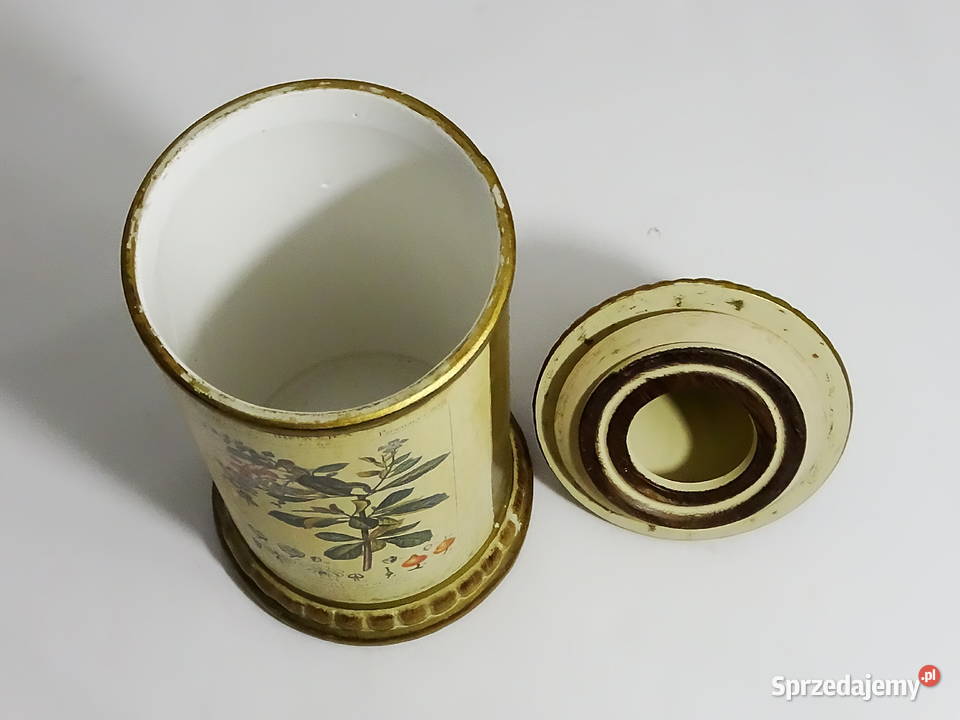 Zabytkowy pojemnik aptekarski z ilustracją lubelskie Biłgoraj