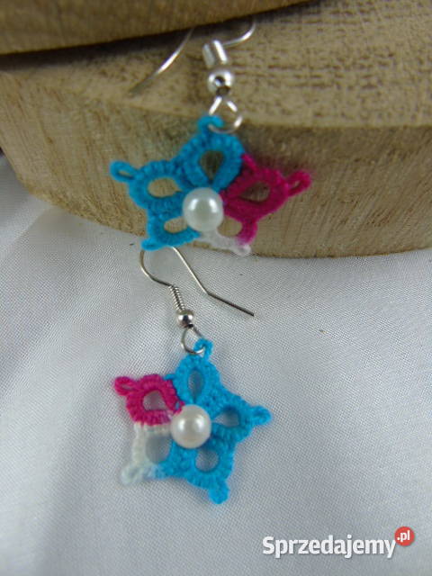 Kolczyki frywolitkowe różne wzory i kolory Wiśniowa