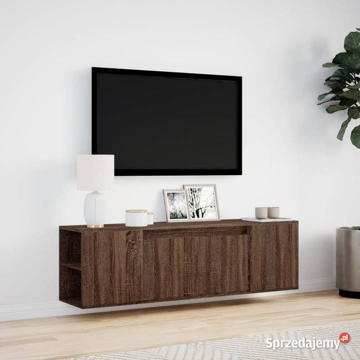 Ścienna szafka TV z LED brązowy dąb 135x31x395