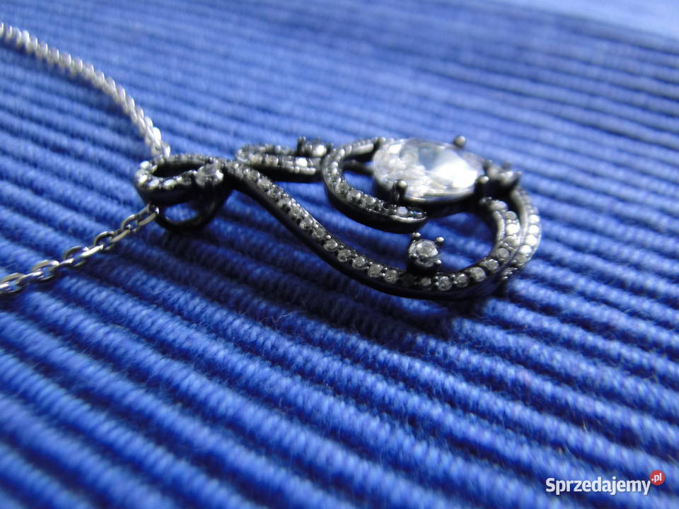 Ozdobny naszyjnik srebro oksydowane i cyrkonie Warszawa