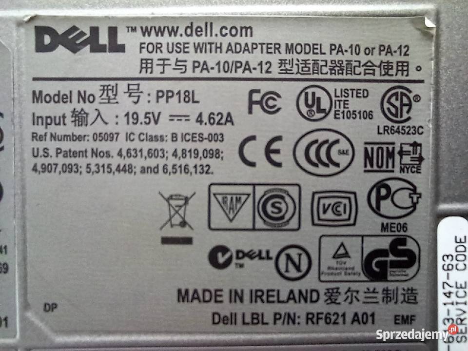 Laptop na części Dell PP18L