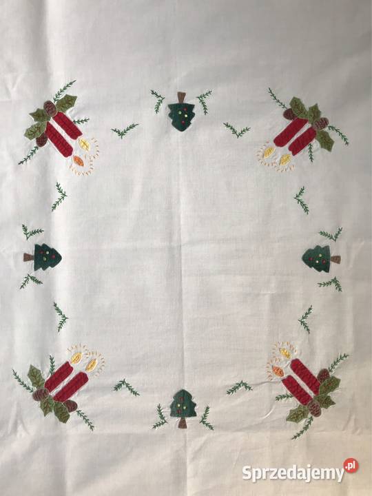 Świąteczny obrus serweta ręcznie wyszywany biały Warszawa