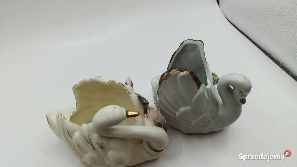 Figurki ceramiczne ptaki małe białe łabędzie lubelskie Zamość