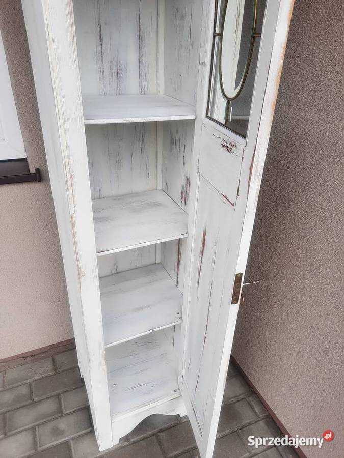 Stary międzywojenny słupek szafka shabby biały Tczew