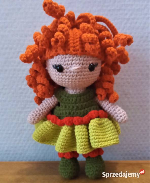 Lalka rudowłosa zielona sukienka amigurumi dolnośląskie Wrocław
