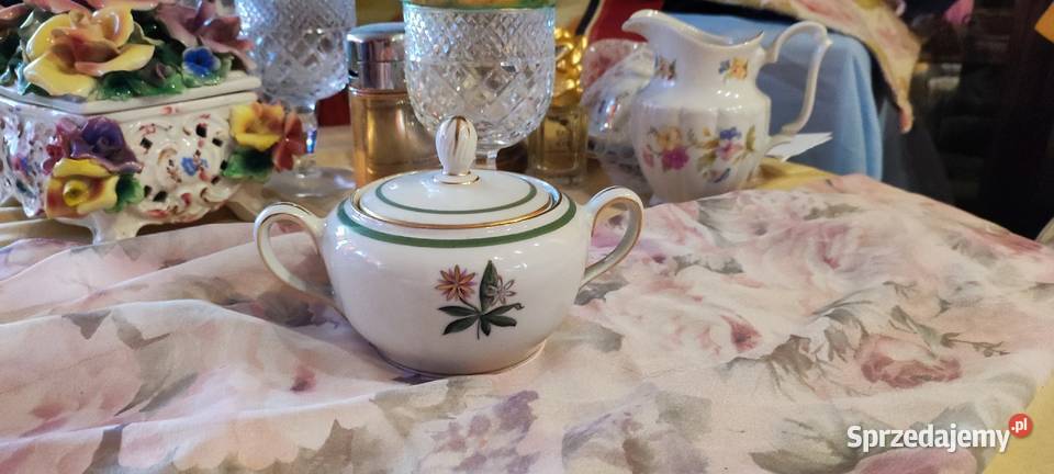 Cukiernica ecru zieleń porcelana malarnia WJS Wrocław