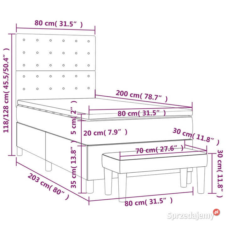 Łóżko kontynentalne z materacem brązowe tkanina 80cm sprzedam