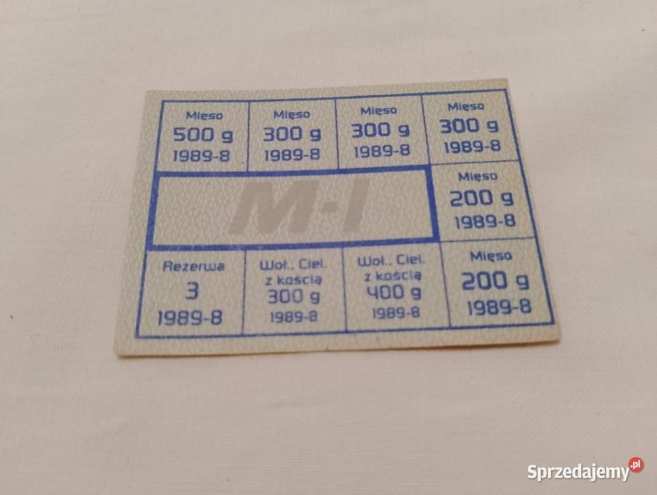 KARTKA na mięso MI z PRL sierpień 1989 Poznań