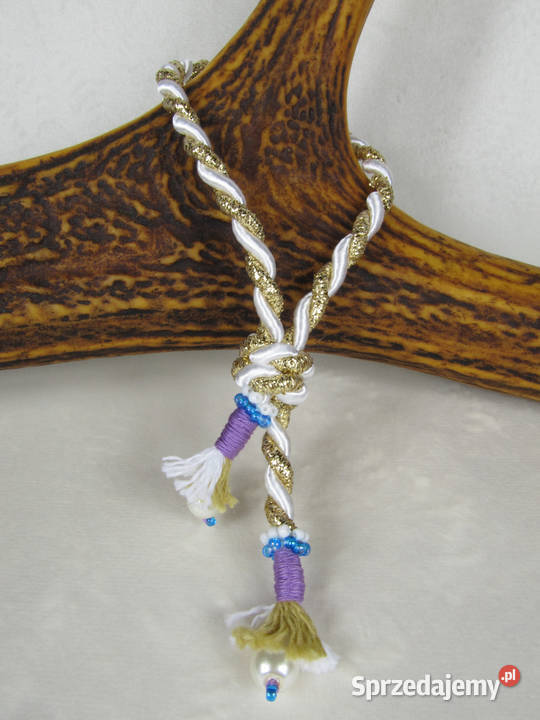 Bransoletka ze sznurka atłas biały złoty śląskie Katowice