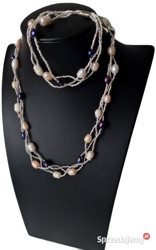 BIAŁE ŁOSOSIOWE PERŁY NATURALNE NASZYJNIK Częstochowa