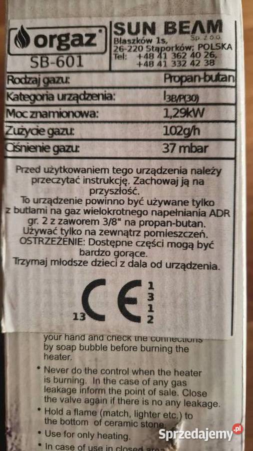 Promiennik gazowy słoneczko ogrzewacz na butlę kujawsko-pomorskie Bydgoszcz