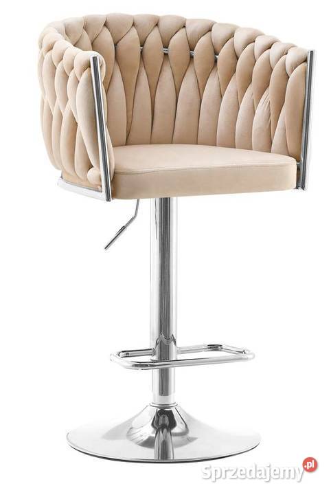 Obrotowy Hoker Tapicerowany Rosa Chrom Beżowy Tarchały Małe