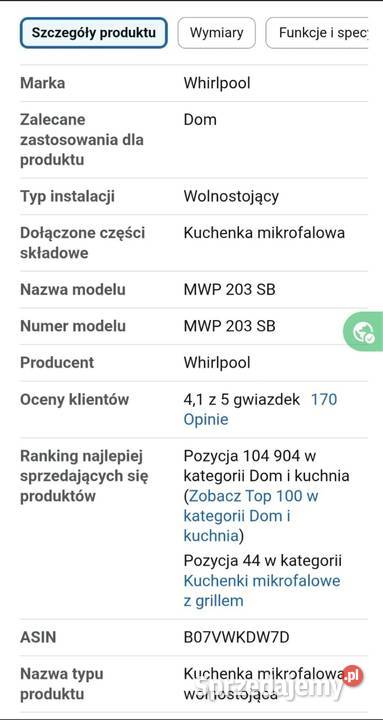 Mikrofalówka Wihrlpool Konin