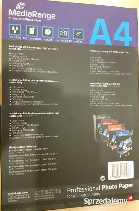 Papier Foto MediaRange 130220 gm2 90 całość Pozostałe