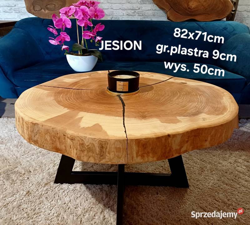 Stolik kawowy 82x71 plaster drewna loft ława Śrem