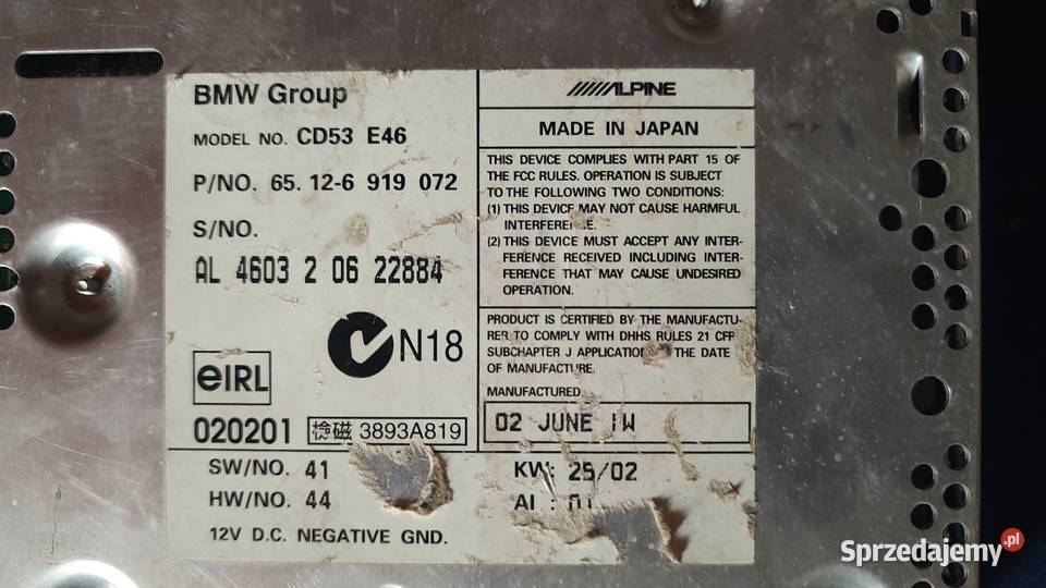 Radio BMW Business CD ALPINE do BMW E46 CD53 Sanok