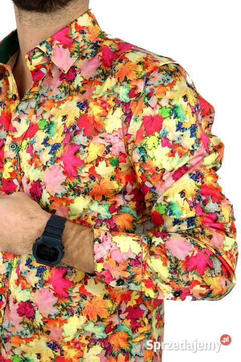 DANIEL BESSI Koszula Męska Fb061 Kolorowa LIŚCIE