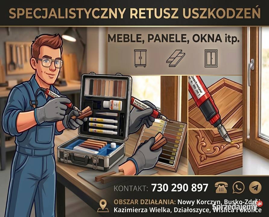 RETUSZ I NAPRAWA drobnych uszkodzeń Meble Okna świętokrzyskie Nowy Korczyn