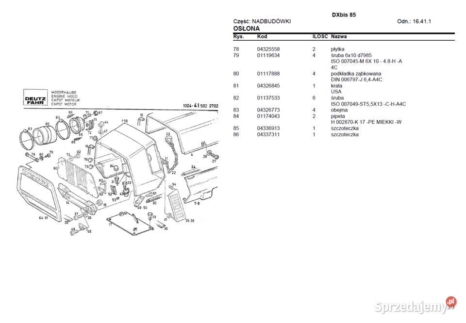 Katalog części do DeutzFahr DX85 Polsku Rok wydania 1982 pomorskie Gdańsk