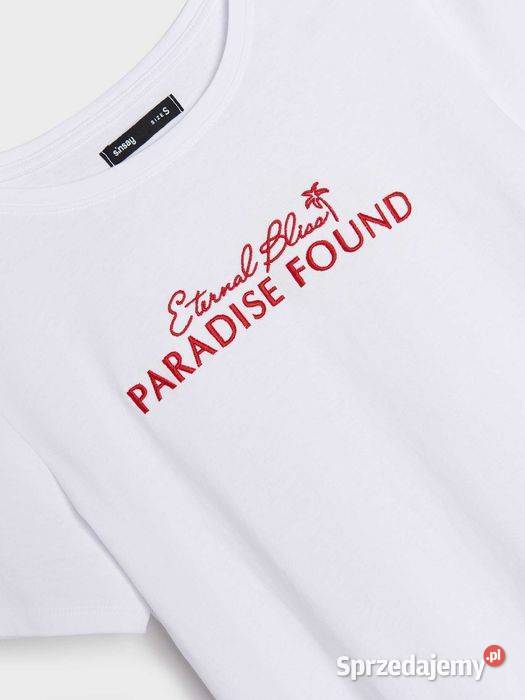 biały tshirt z czerwonym napisem Sinsay biały Bluzki i koszule Olkusz