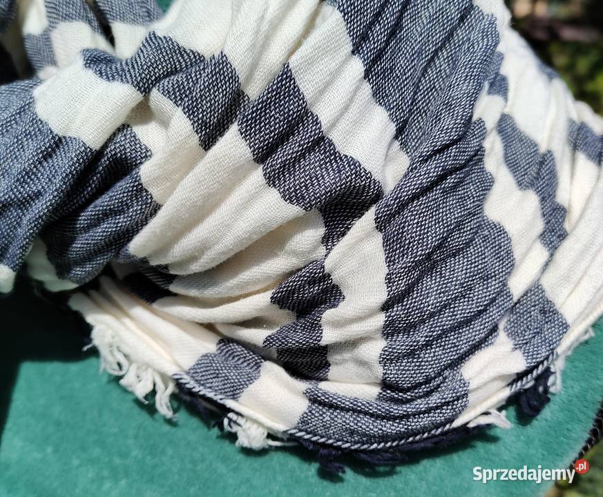 Szal szalik chusta Pieces biały granatowy pasy Szczecin