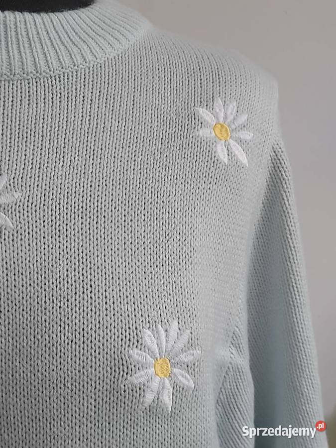 Sweter z wyszywanymi kwiatami HM S niebieski dolnośląskie