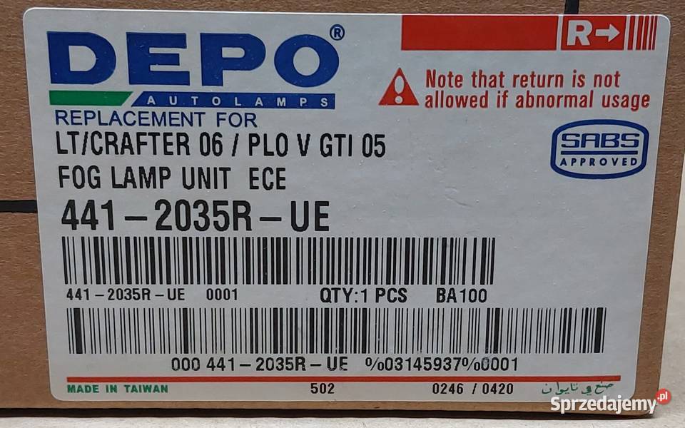 DEPO HALOGEN PRAWY SKODA FABIA I II VW CRAFTER halogeny Mielęcin