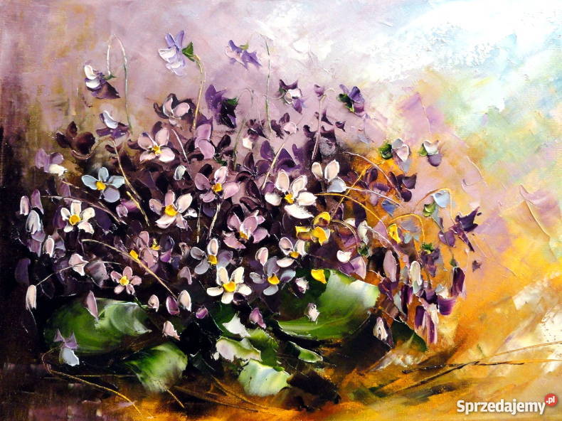 Fiołki Obraz olejny kwiaty Warszawa