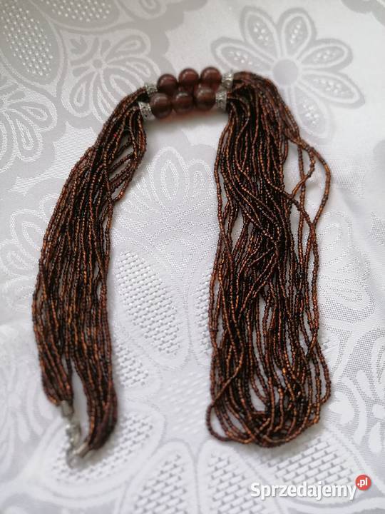 Naszyjnik wielowarstwowydrobne koraliki brązowe łódzkie Łódź