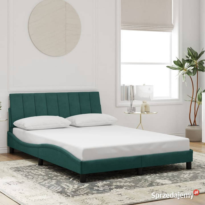 Rama łóżka z LED ciemnozielona aksamitna 140x200
