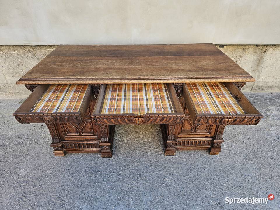 Neorenesansowe biurko gabinetowe z lwami antyk Wałbrzych