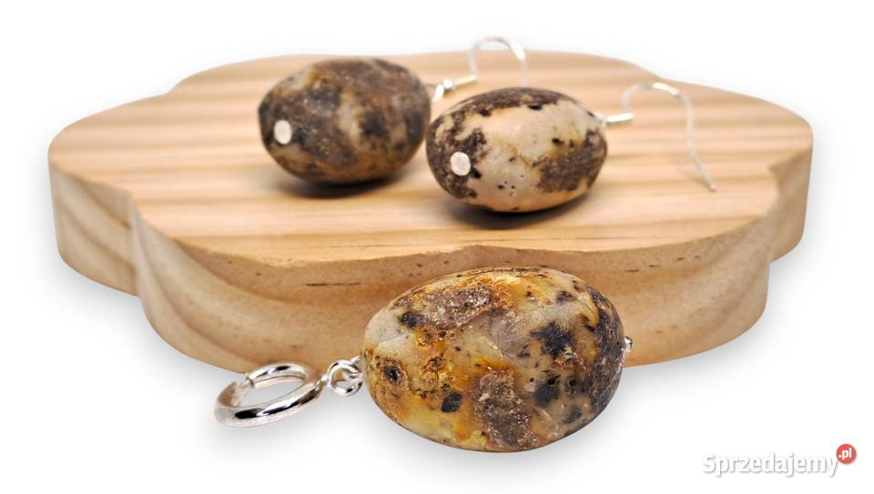 Komplet kolczyki i zawieszka z bursztynu bryłki Warszawa