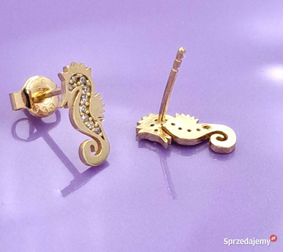 Kolczyki Złote pr333 Konik Morski sztyft Z968 Poznań