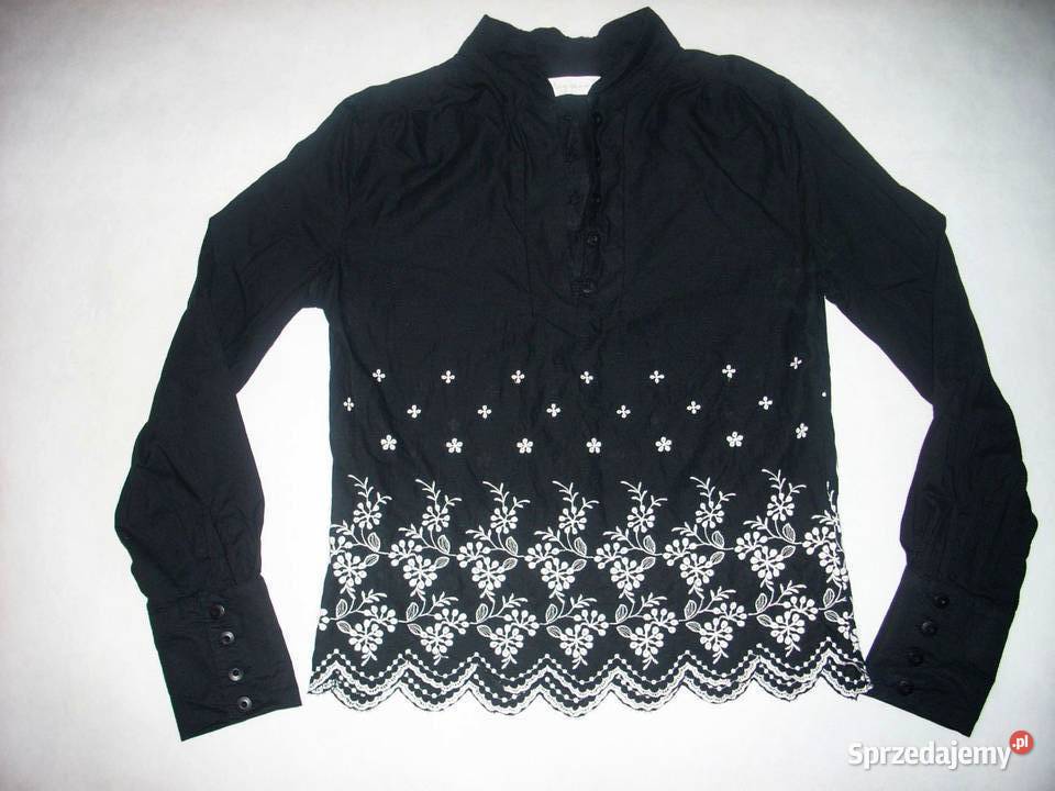 Czarno Biała Koszula Bawełna Haft 34 36 XS S Nowy Sącz