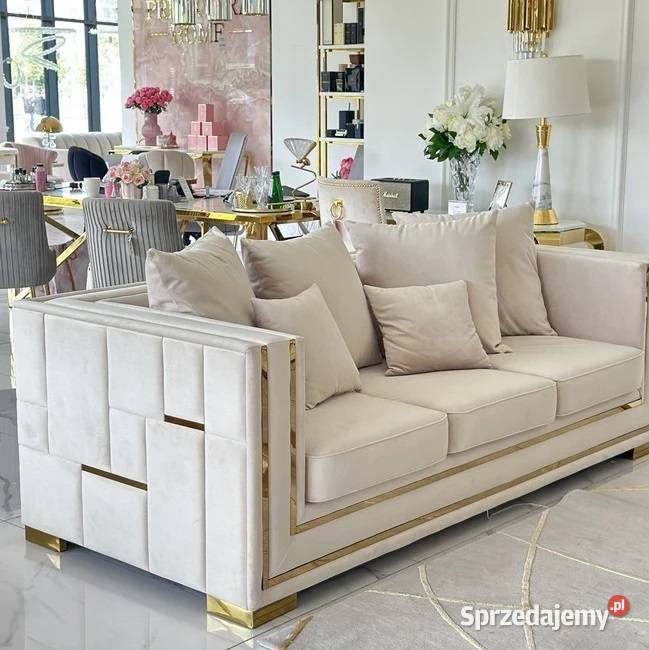 Designerska sofa glamour ze złotymi nogami Warszawa
