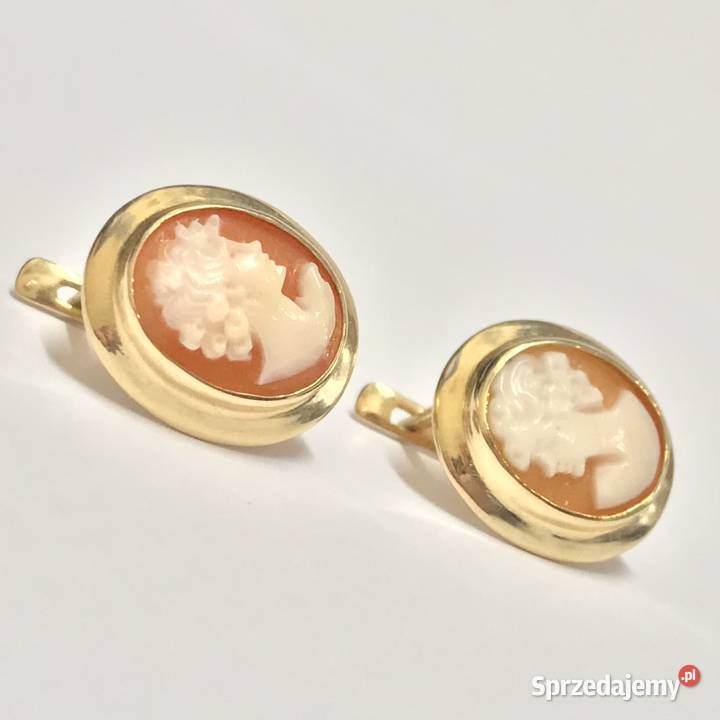 Złote kolczyki 14K 585 z ręcznie rzeźbioną kameą mazowieckie