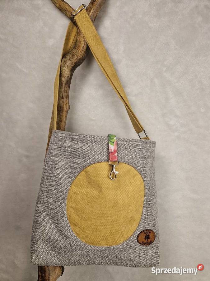 Jasnoszara torba handmade z regulowanym paskiem sprzedam