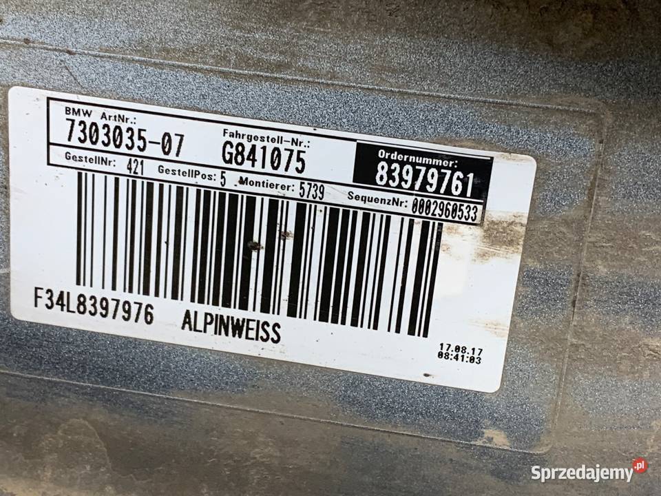 LISTWA PROGOWA LEWY BMW F34 Hatchback Alpinweiss