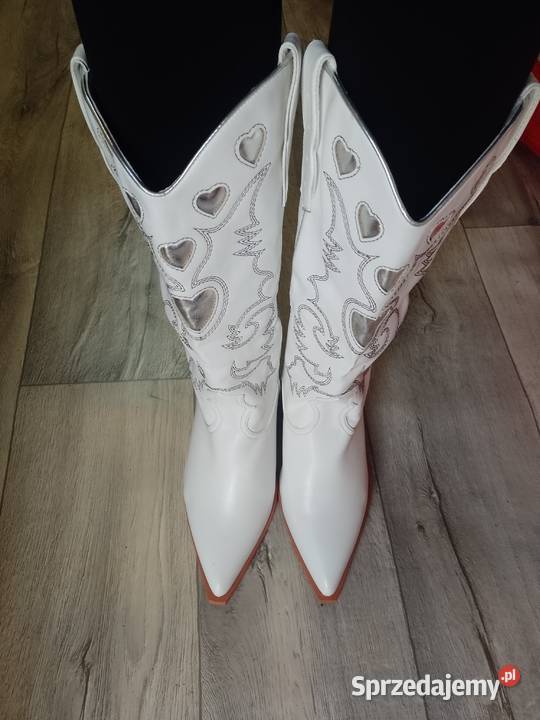 4142 Simmi London Białe Bogato zdobione Kozaki szary/srebrny Kozaki Kraków