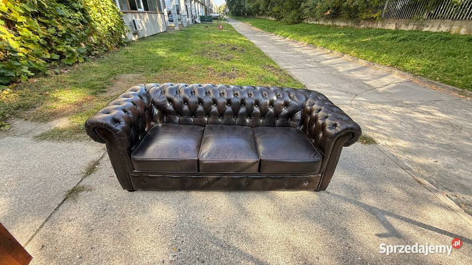 Kanapa Chesterfield skórzana 3osobowa brązowa Warszawa