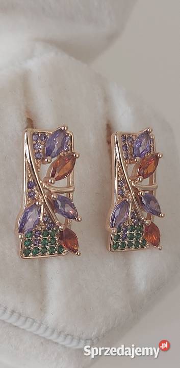 Kolczyki kolorowe Różowe Złoto 585 śląskie