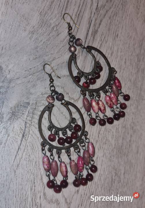 Kolczyki damskie wiszące koraliki róż Galanteria i dodatki Łódź