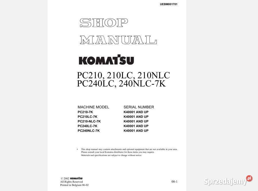 KOMATSU PC210 210LC 210NLC PC240LC instrukcja Kielce sprzedam