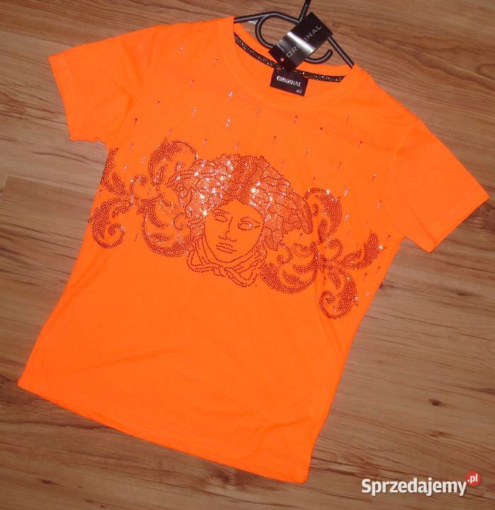 Neonowy pomarańcz bluzeczka T SHIRT z twarzą Inny materiał Rawicz