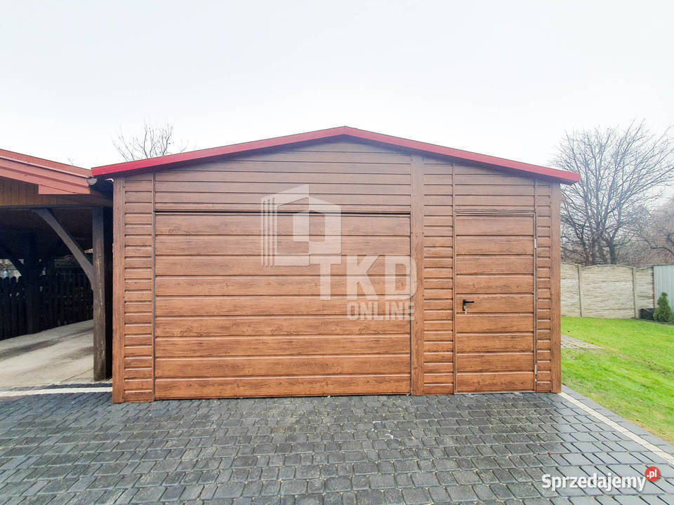 Garaż Blaszany 45x5 Brama drzwi jasny orzech