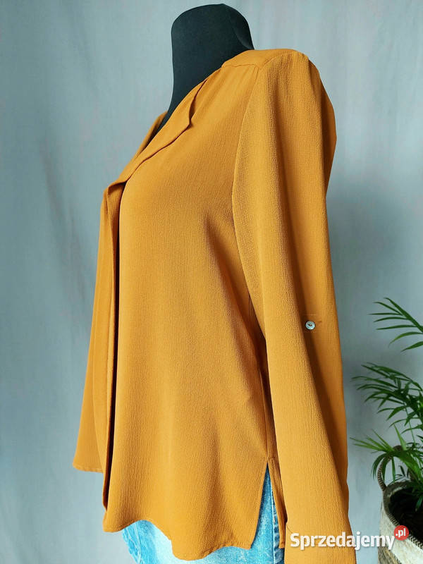 Musztardowa bluzka koszulowa damska z Złoczew