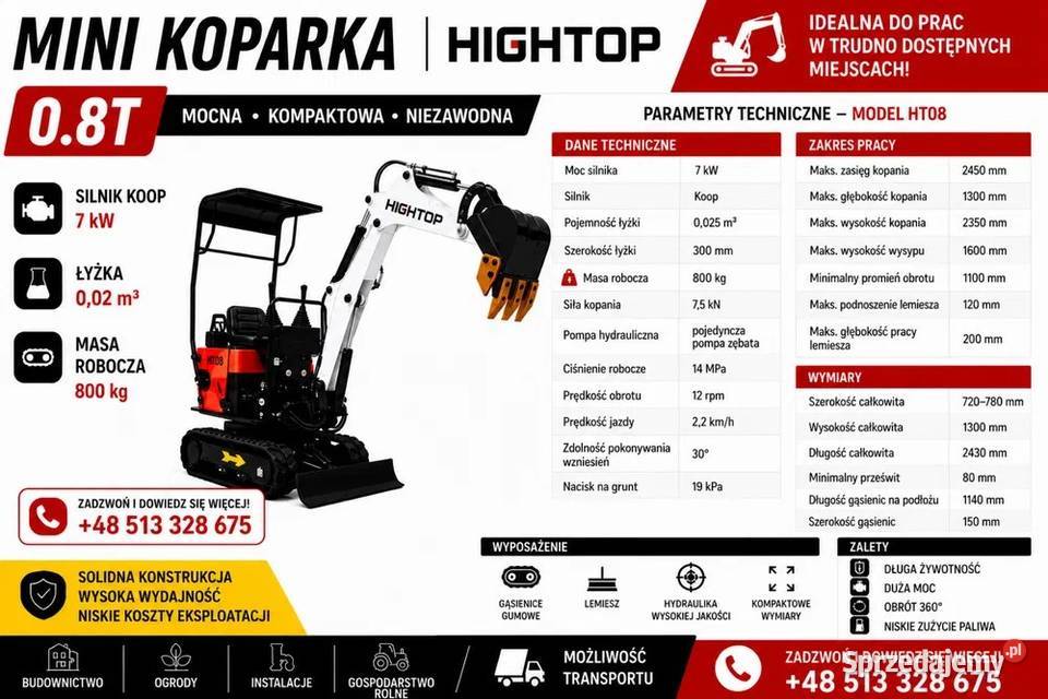 Minikoparka HT08 800 Diesel HIT CENOWY Idealna mazowieckie Grodzisk Mazowiecki