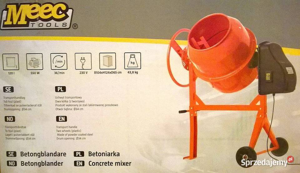 Betoniarka 120 litrów Silnik 550 W Mieszała